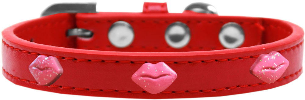 Pink Glitter Lips Widget Dog Collar Red Size 16